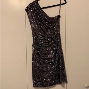 purple sequence one shoulder dress